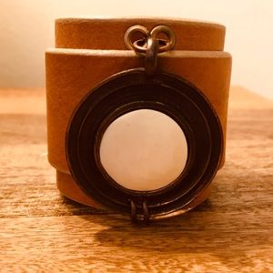 Tan Leather Cuff with White Stone